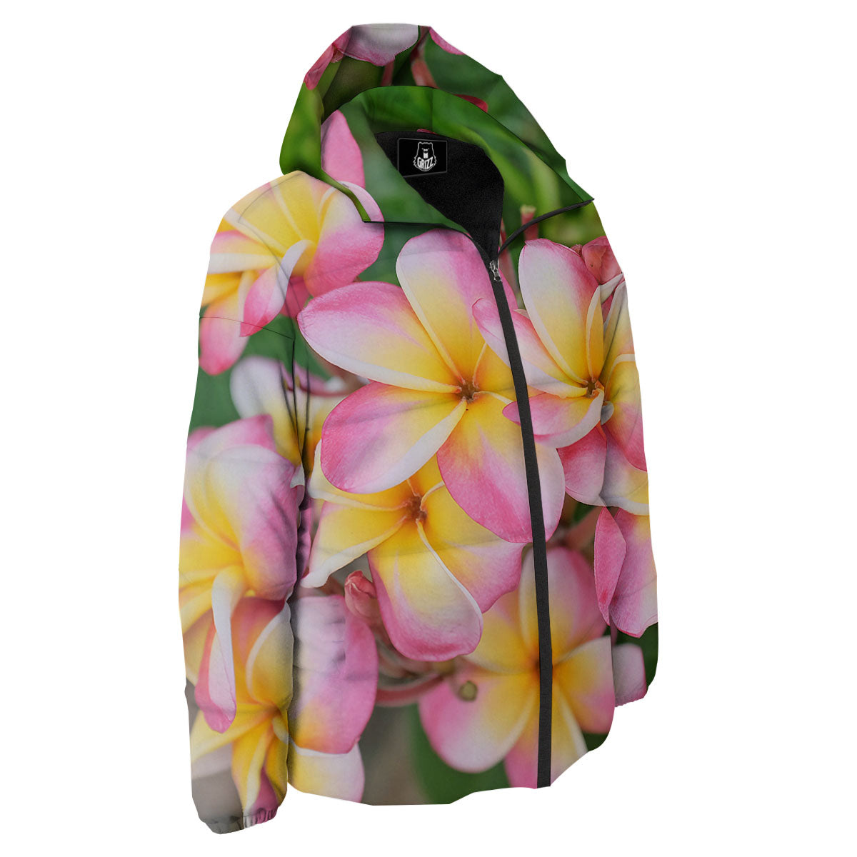 Plumeria Flower Yellow And Pink Print Down Jacket-grizzshop