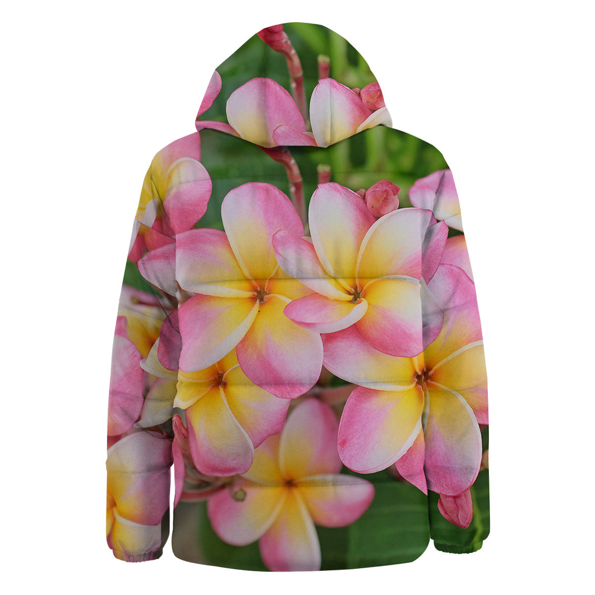 Plumeria Flower Yellow And Pink Print Down Jacket-grizzshop