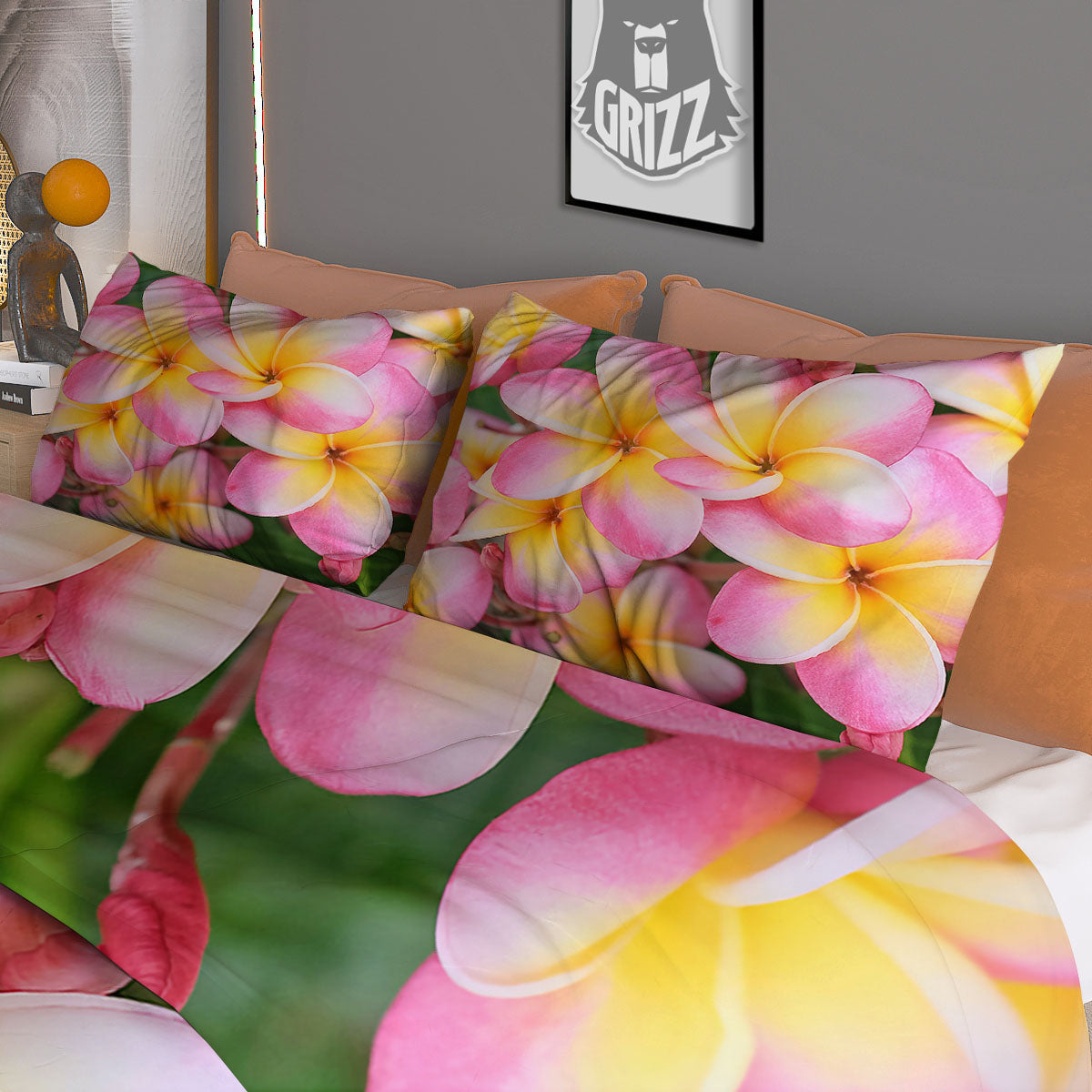 Plumeria Flower Yellow And Pink Print Duvet Cover Bedding Set-grizzshop