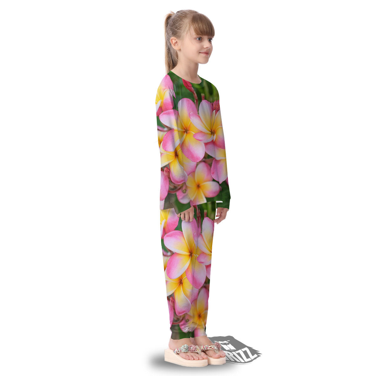Plumeria Flower Yellow And Pink Print Kid's Pajamas-grizzshop