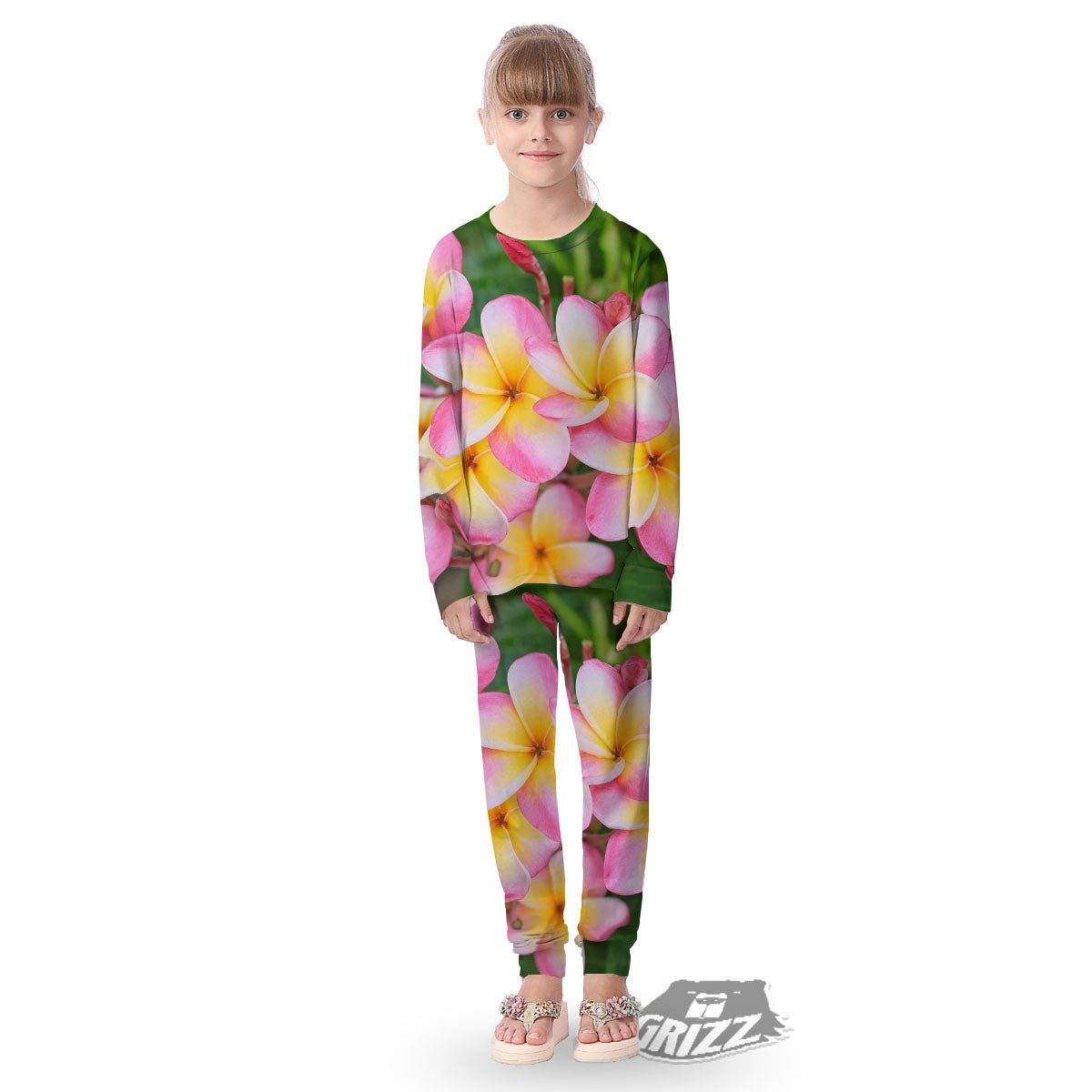 Plumeria Flower Yellow And Pink Print Kid's Pajamas-grizzshop