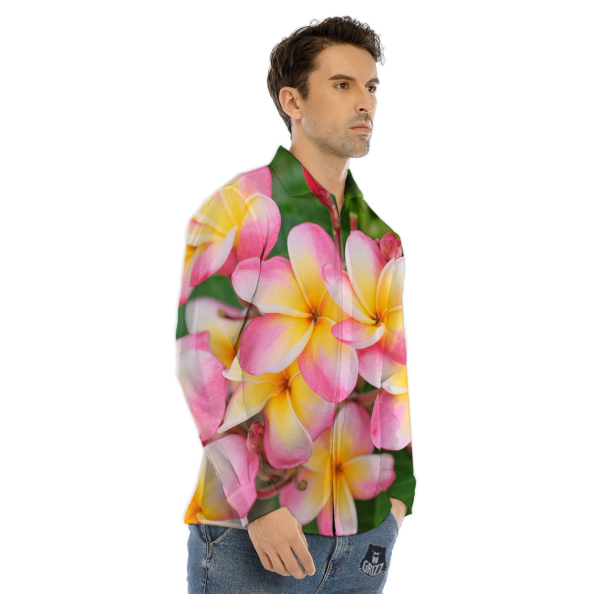 Plumeria Flower Yellow And Pink Print Men's Dress Shirts-grizzshop
