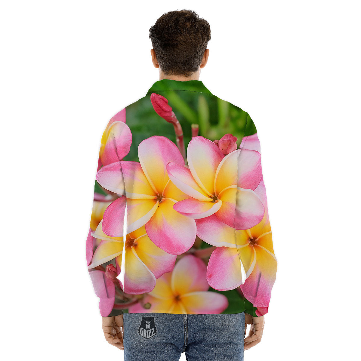 Plumeria Flower Yellow And Pink Print Men's Dress Shirts-grizzshop