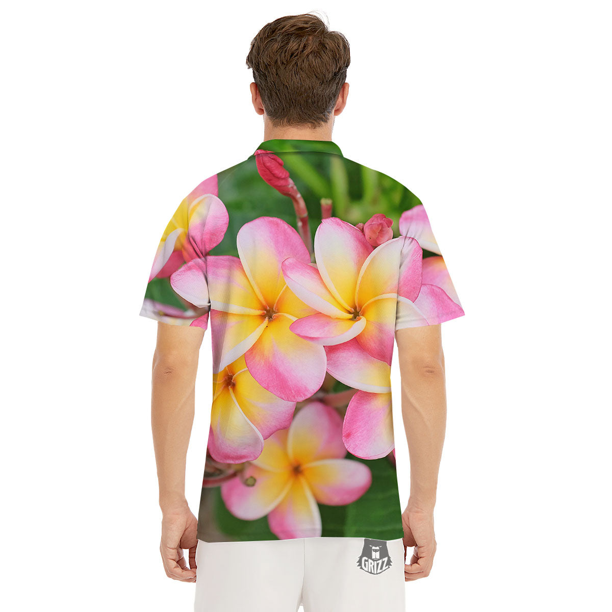 Plumeria Flower Yellow And Pink Print Men's Golf Shirts-grizzshop