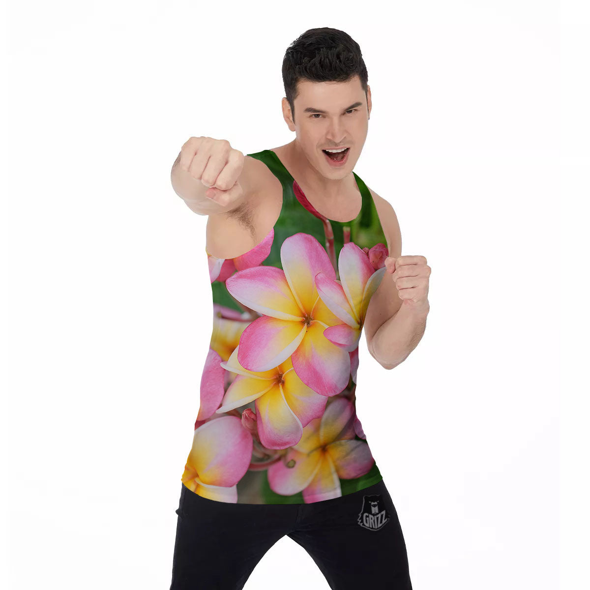 Plumeria Flower Yellow And Pink Print Men's Tank Top-grizzshop