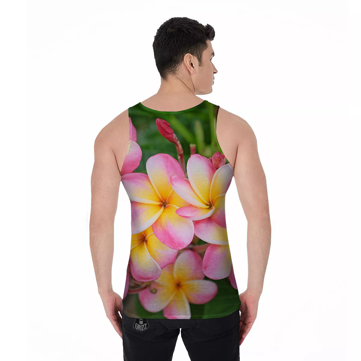 Plumeria Flower Yellow And Pink Print Men's Tank Top-grizzshop