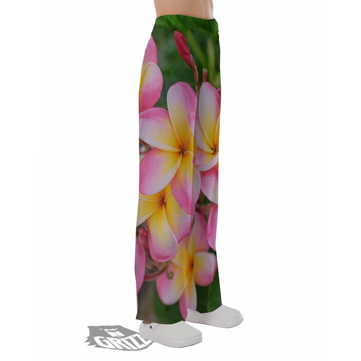 Plumeria Flower Yellow And Pink Print Pajama Pants-grizzshop