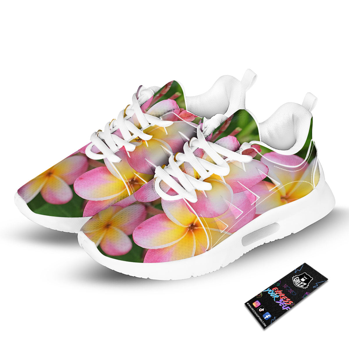 Plumeria Flower Yellow And Pink Print Tennis Shoes-grizzshop