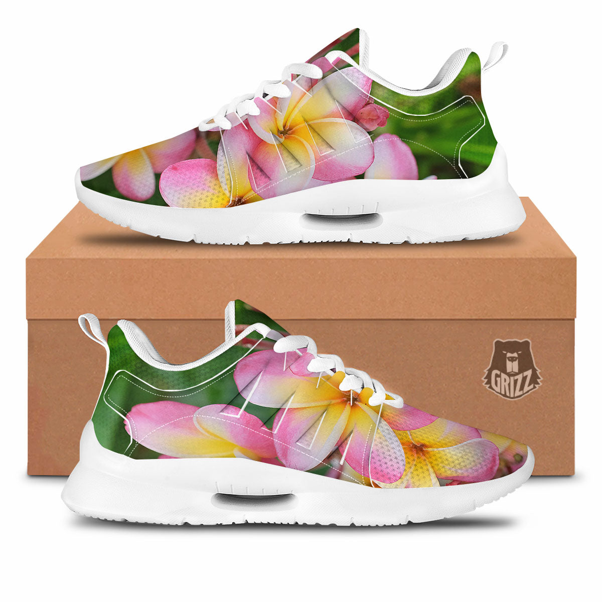 Plumeria Flower Yellow And Pink Print Tennis Shoes-grizzshop