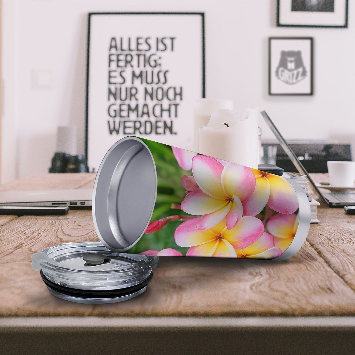 Plumeria Flower Yellow And Pink Print Tumbler-grizzshop