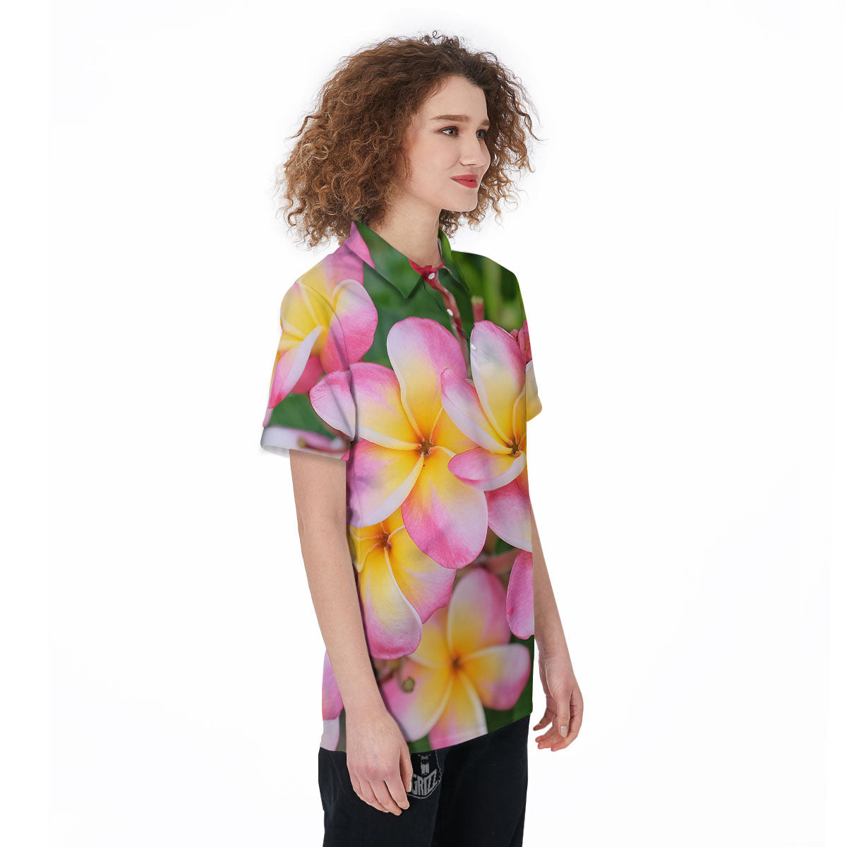 Plumeria Flower Yellow And Pink Print Women's Golf Shirts-grizzshop