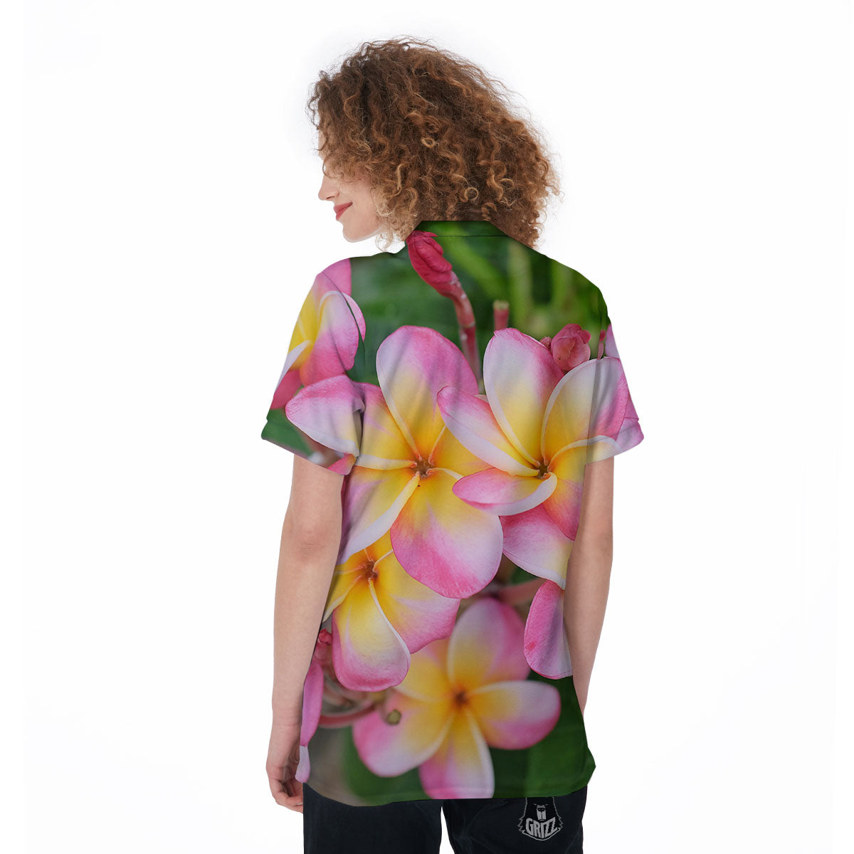 Plumeria Flower Yellow And Pink Print Women's Golf Shirts-grizzshop