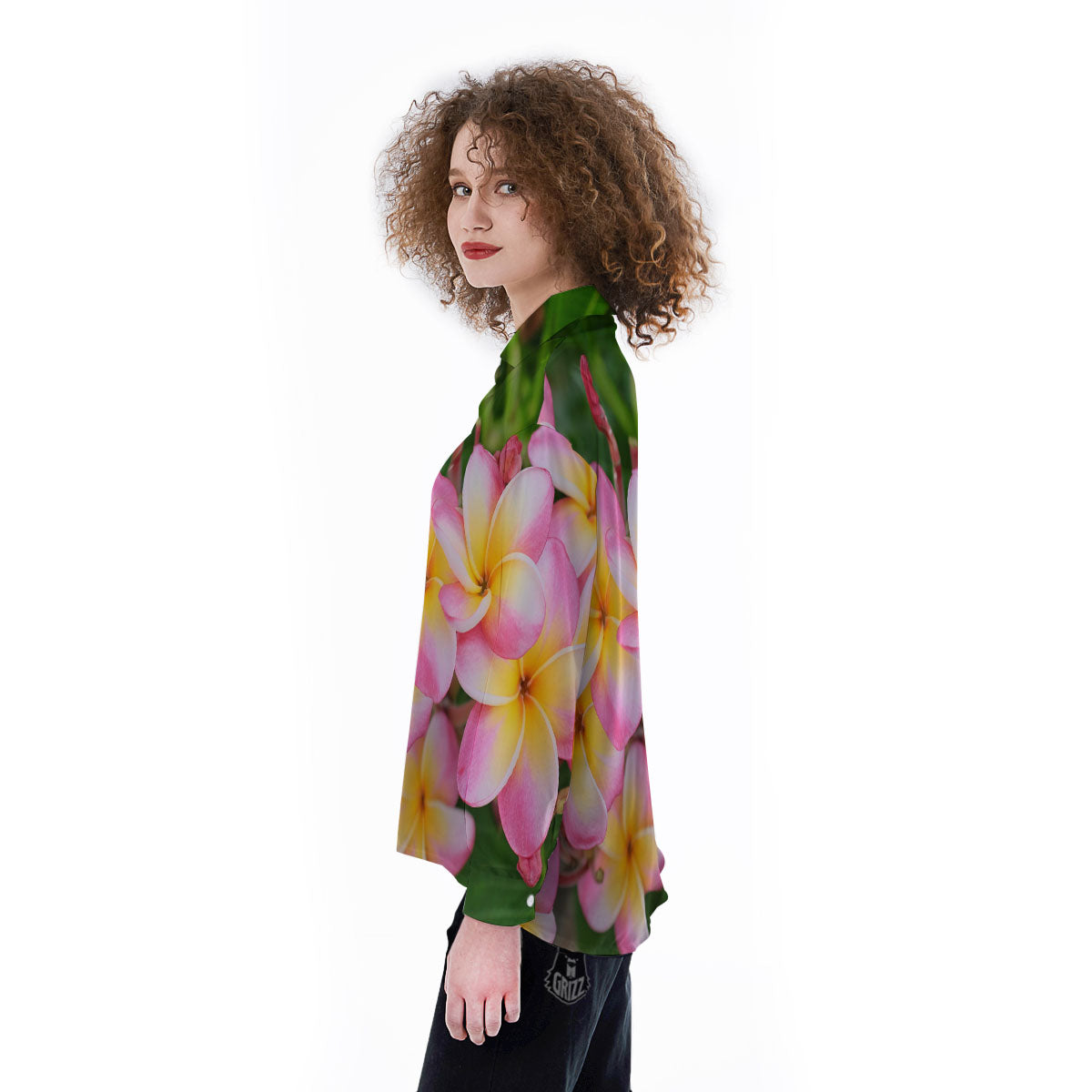 Plumeria Flower Yellow And Pink Print Women's Long Sleeve Shirts-grizzshop