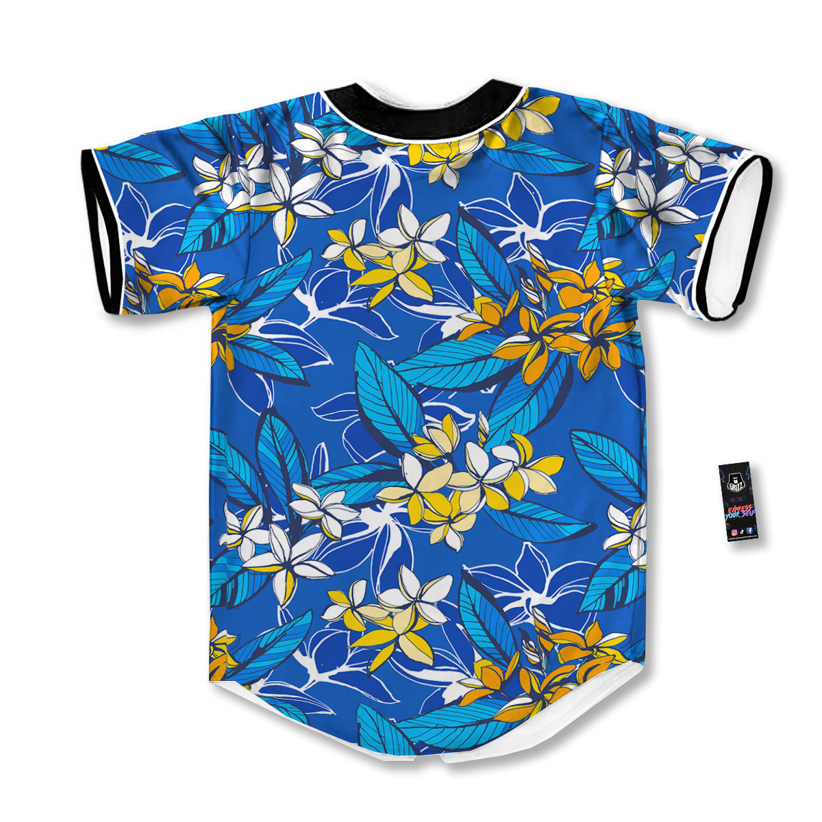 Plumeria Flower Yellow And White Blue Print Pattern Baseball Jersey-grizzshop