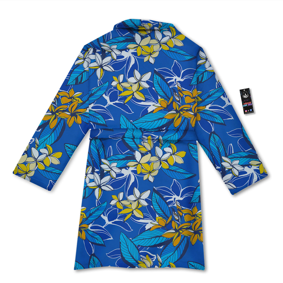 Plumeria Flower Yellow And White Blue Print Pattern Bathrobe-grizzshop