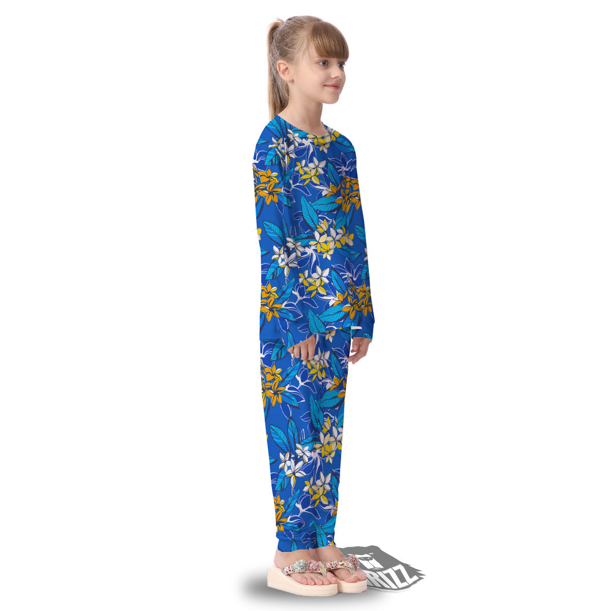 Plumeria Flower Yellow And White Blue Print Pattern Kid's Pajamas-grizzshop