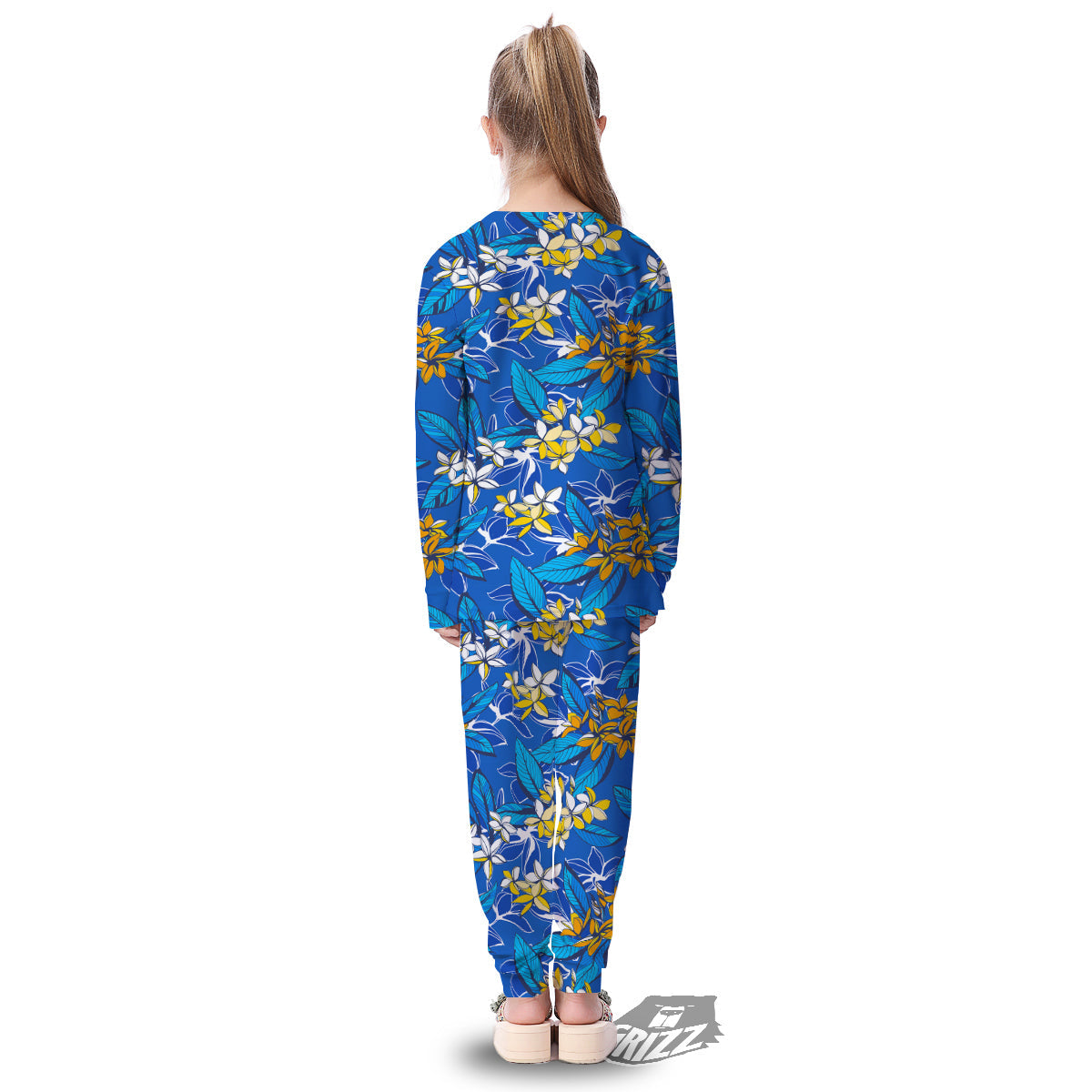 Plumeria Flower Yellow And White Blue Print Pattern Kid's Pajamas-grizzshop