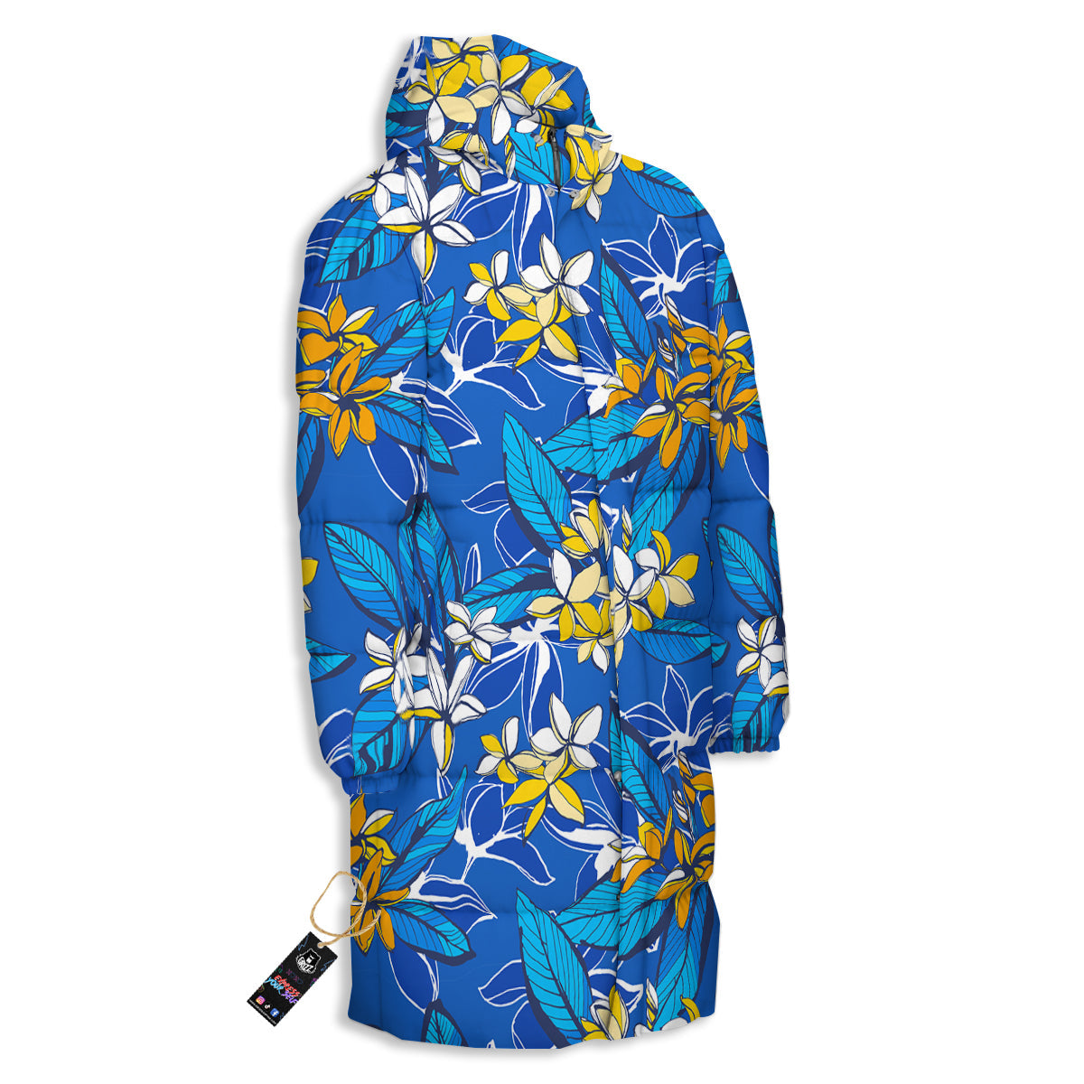 Plumeria Flower Yellow And White Blue Print Pattern Long Down Jacket-grizzshop
