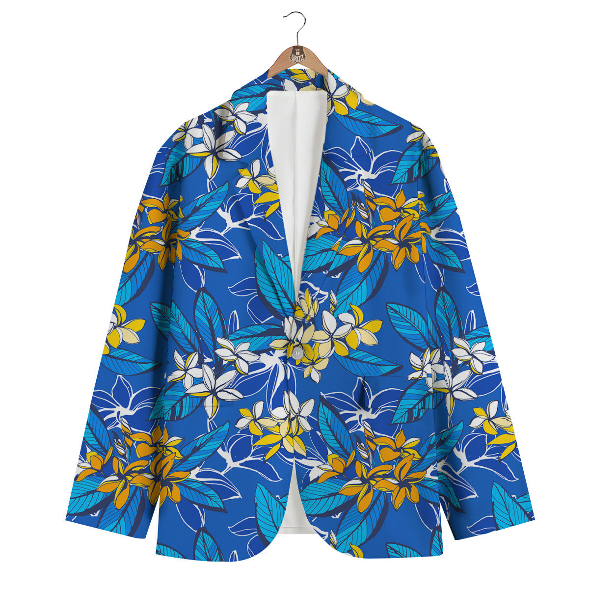 Plumeria Flower Yellow And White Blue Print Pattern Men's Blazer-grizzshop