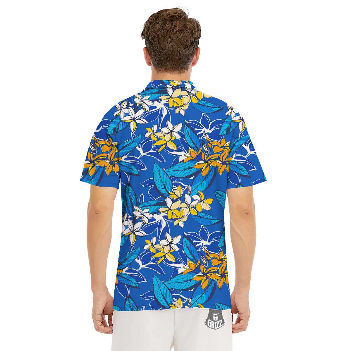 Plumeria Flower Yellow And White Blue Print Pattern Men's Golf Shirts-grizzshop