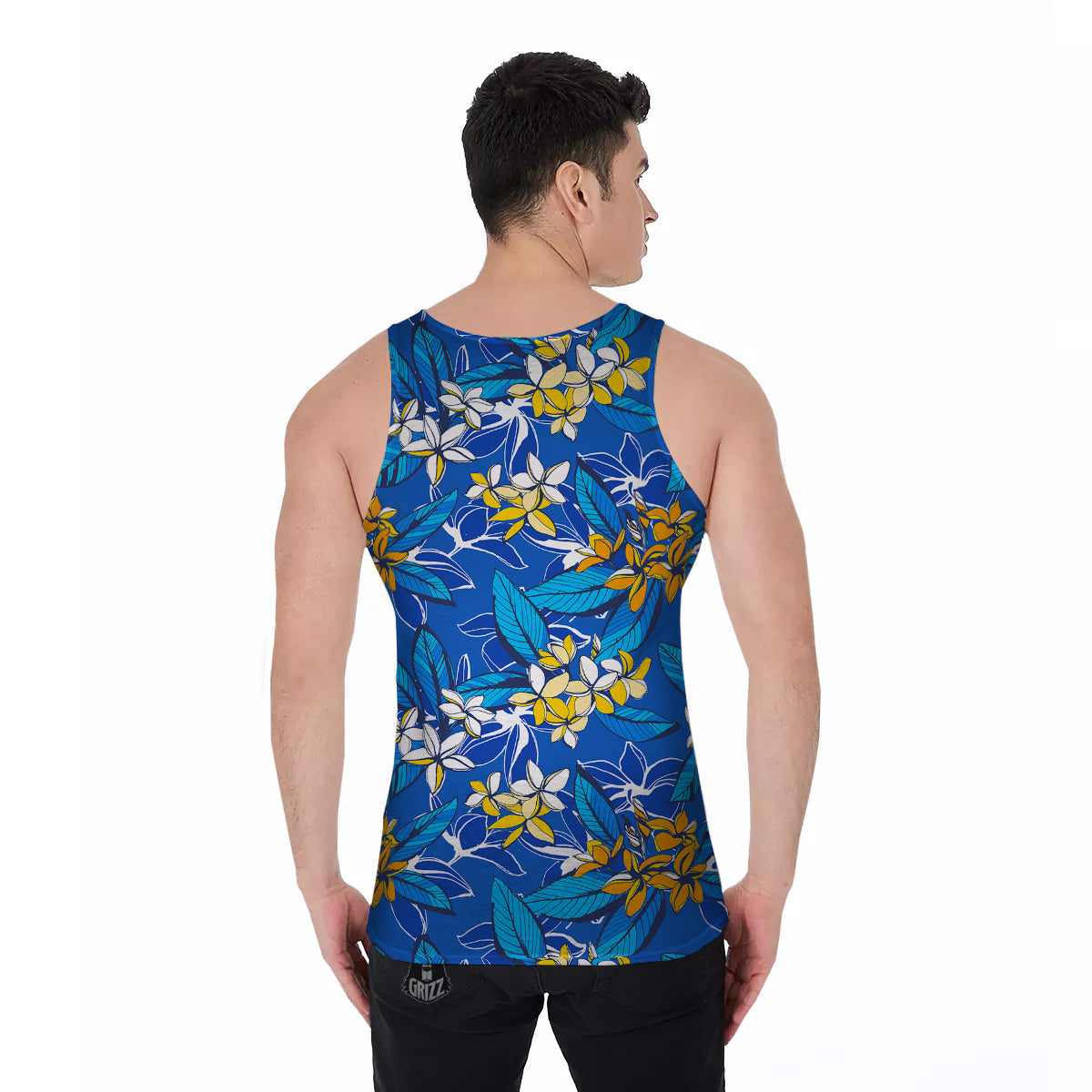 Plumeria Flower Yellow And White Blue Print Pattern Men's Tank Top-grizzshop