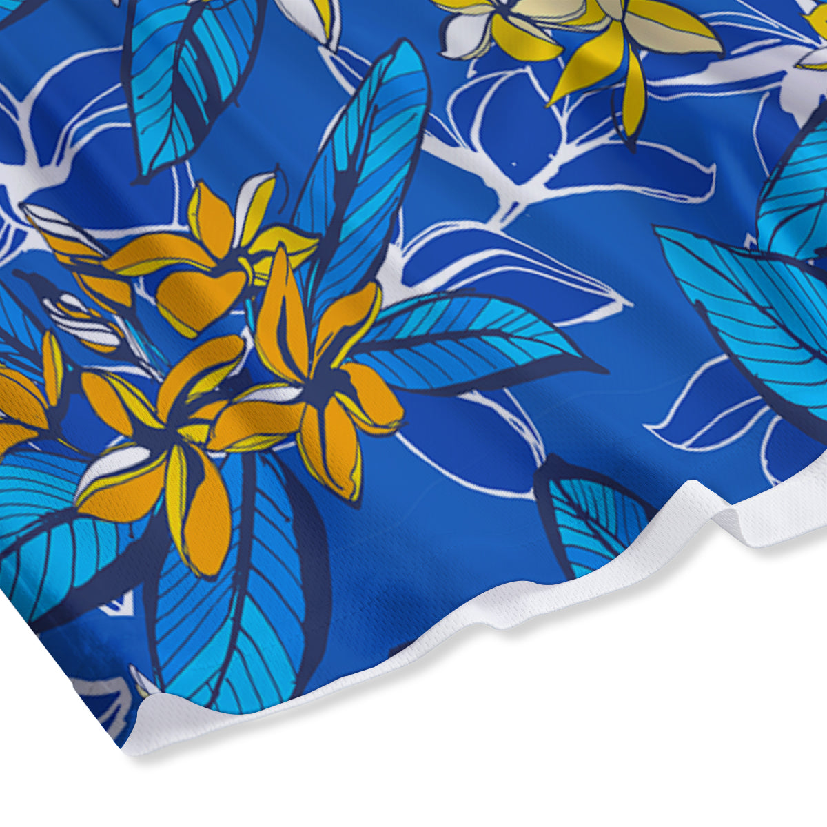 Plumeria Flower Yellow And White Blue Print Pattern Mesh Shorts-grizzshop