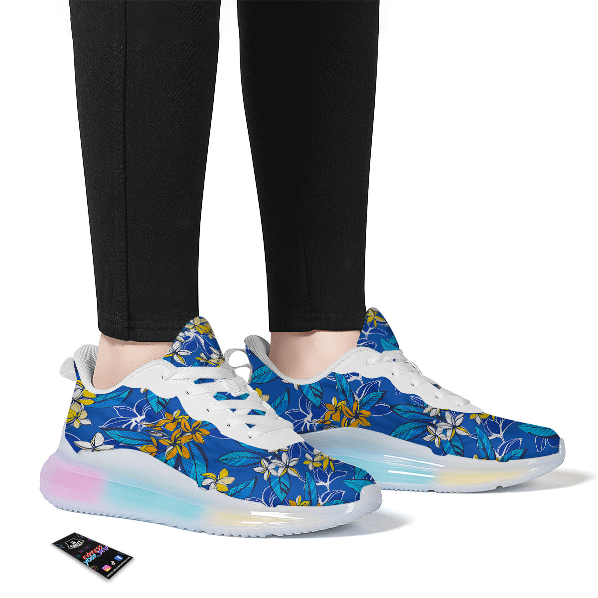 Plumeria Flower Yellow And White Blue Print Pattern Running Sneakers-grizzshop