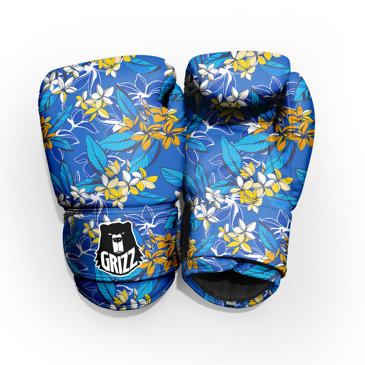Plumeria Flower Yellow And White Blue Print Pattern Sparring Gloves-grizzshop