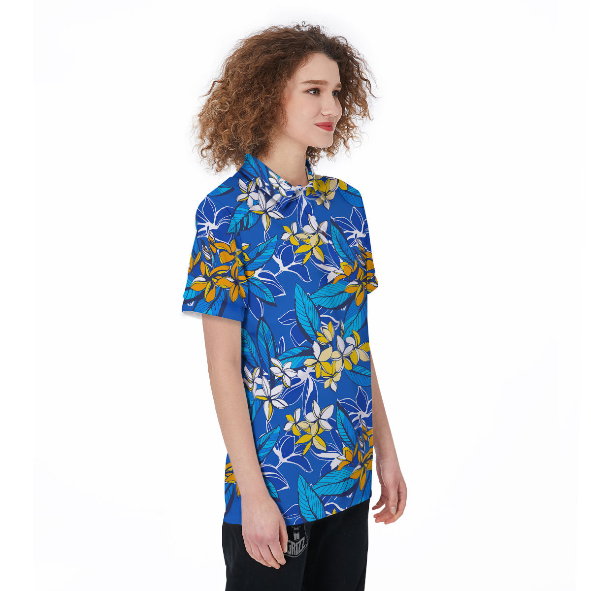 Plumeria Flower Yellow And White Blue Print Pattern Women's Golf Shirts-grizzshop