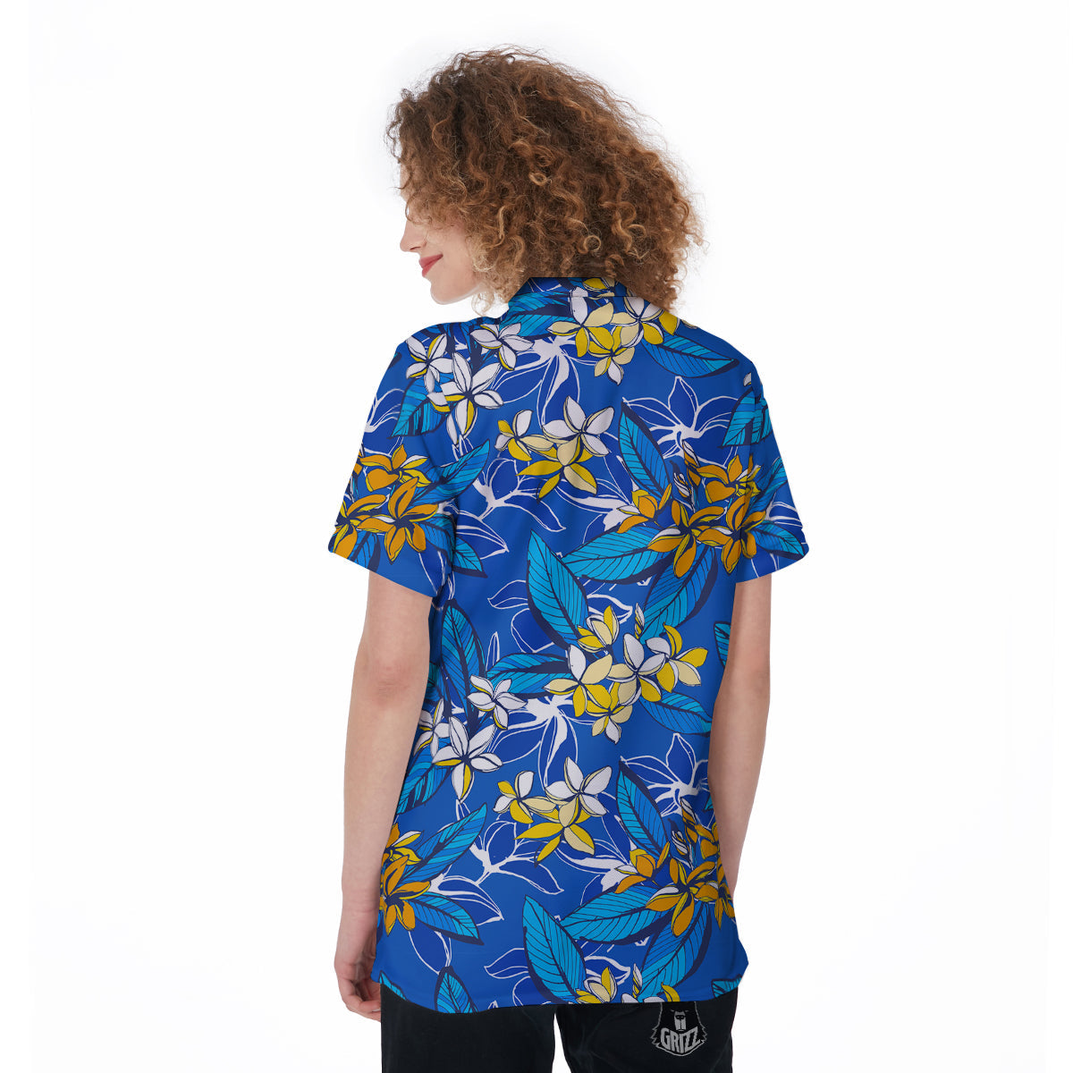 Plumeria Flower Yellow And White Blue Print Pattern Women's Golf Shirts-grizzshop