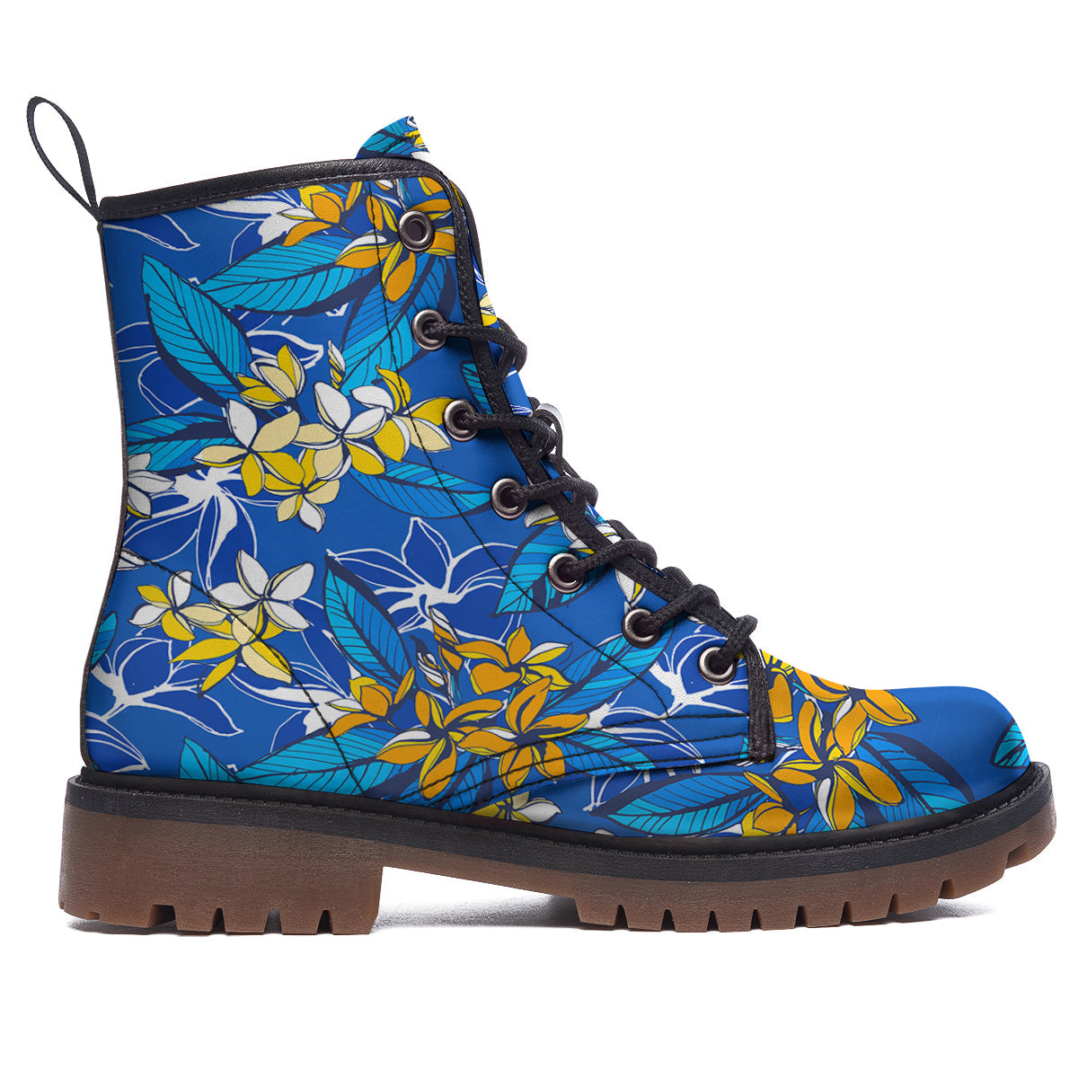Plumeria Flower Yellow And White Blue Print Pattern Work Boots-grizzshop
