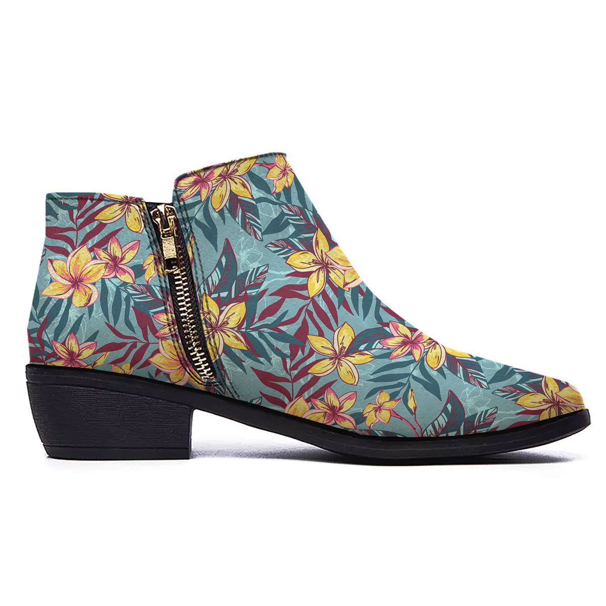 Plumeria Frangipani Tropical Print Pattern Ankle Boots-grizzshop