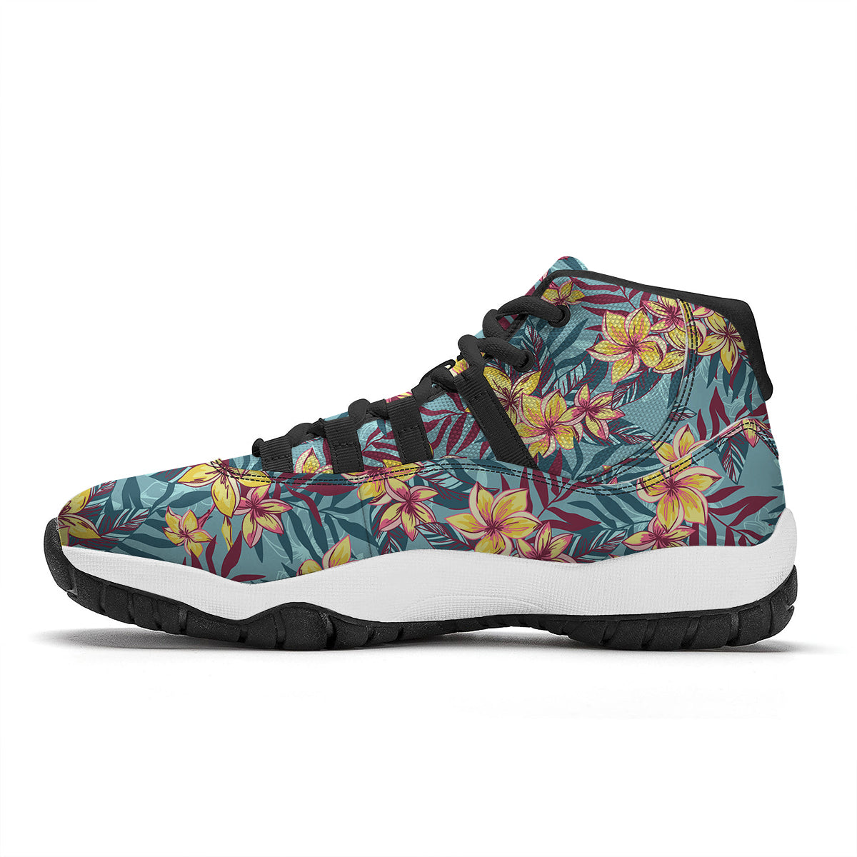 Plumeria Frangipani Tropical Print Pattern Black Bball Shoes-grizzshop