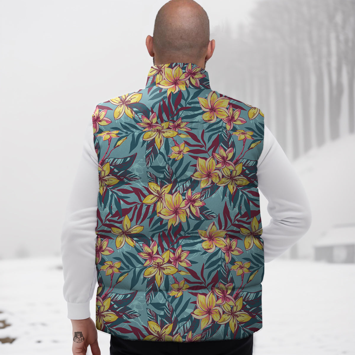 Plumeria Frangipani Tropical Print Pattern Down Vest-grizzshop