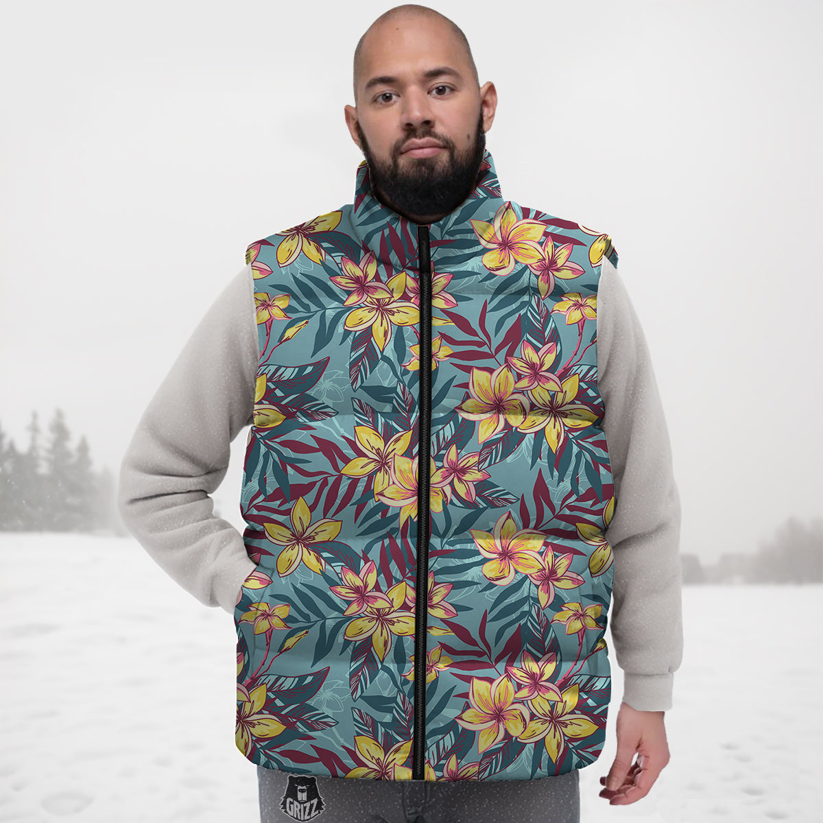 Plumeria Frangipani Tropical Print Pattern Down Vest-grizzshop