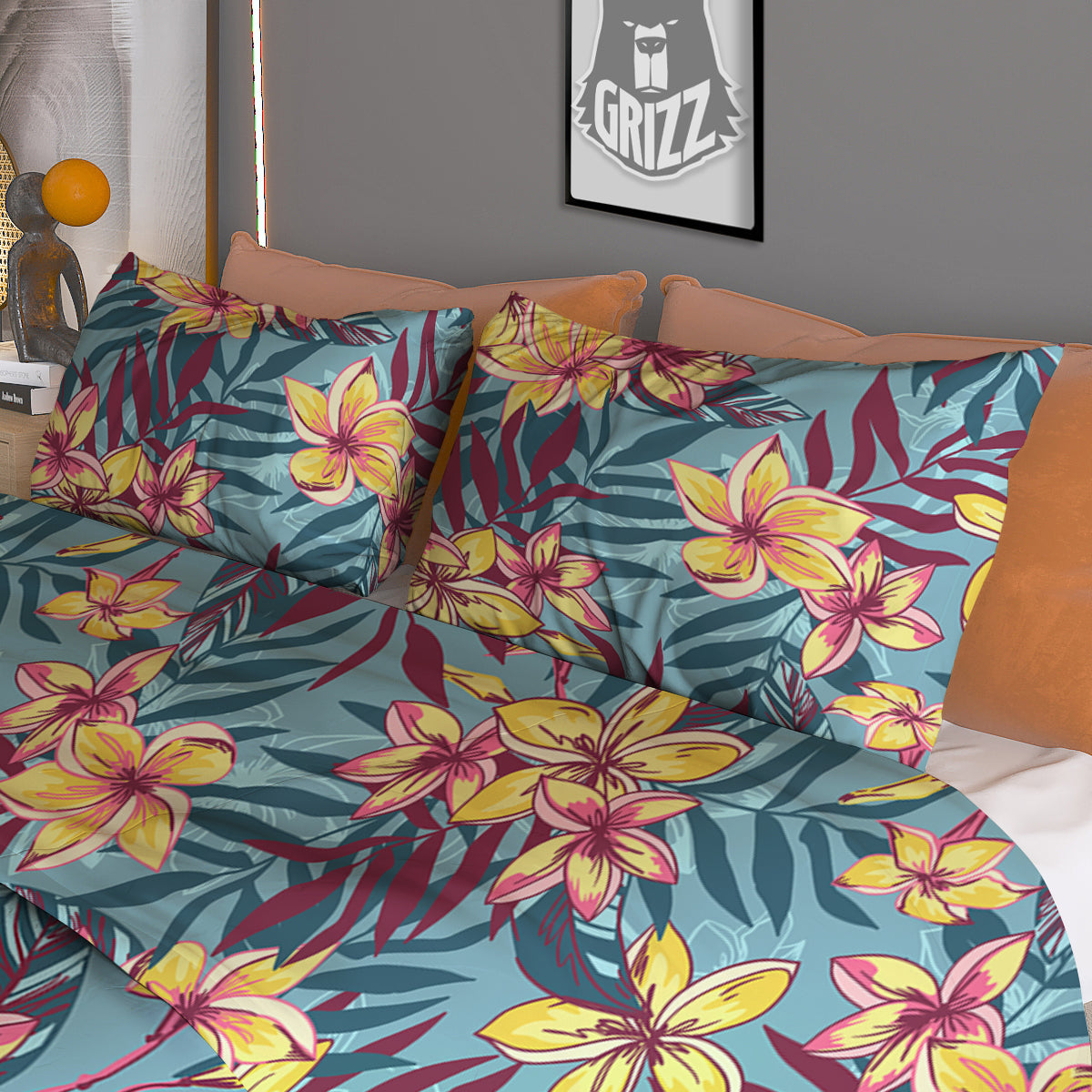Plumeria Frangipani Tropical Print Pattern Duvet Cover Bedding Set-grizzshop