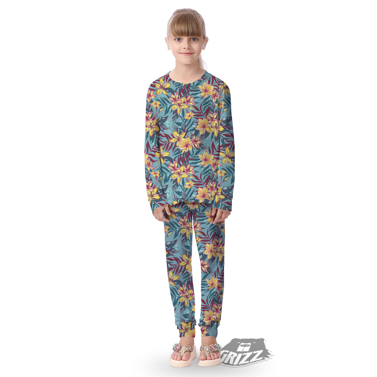 Plumeria Frangipani Tropical Print Pattern Kid's Pajamas-grizzshop