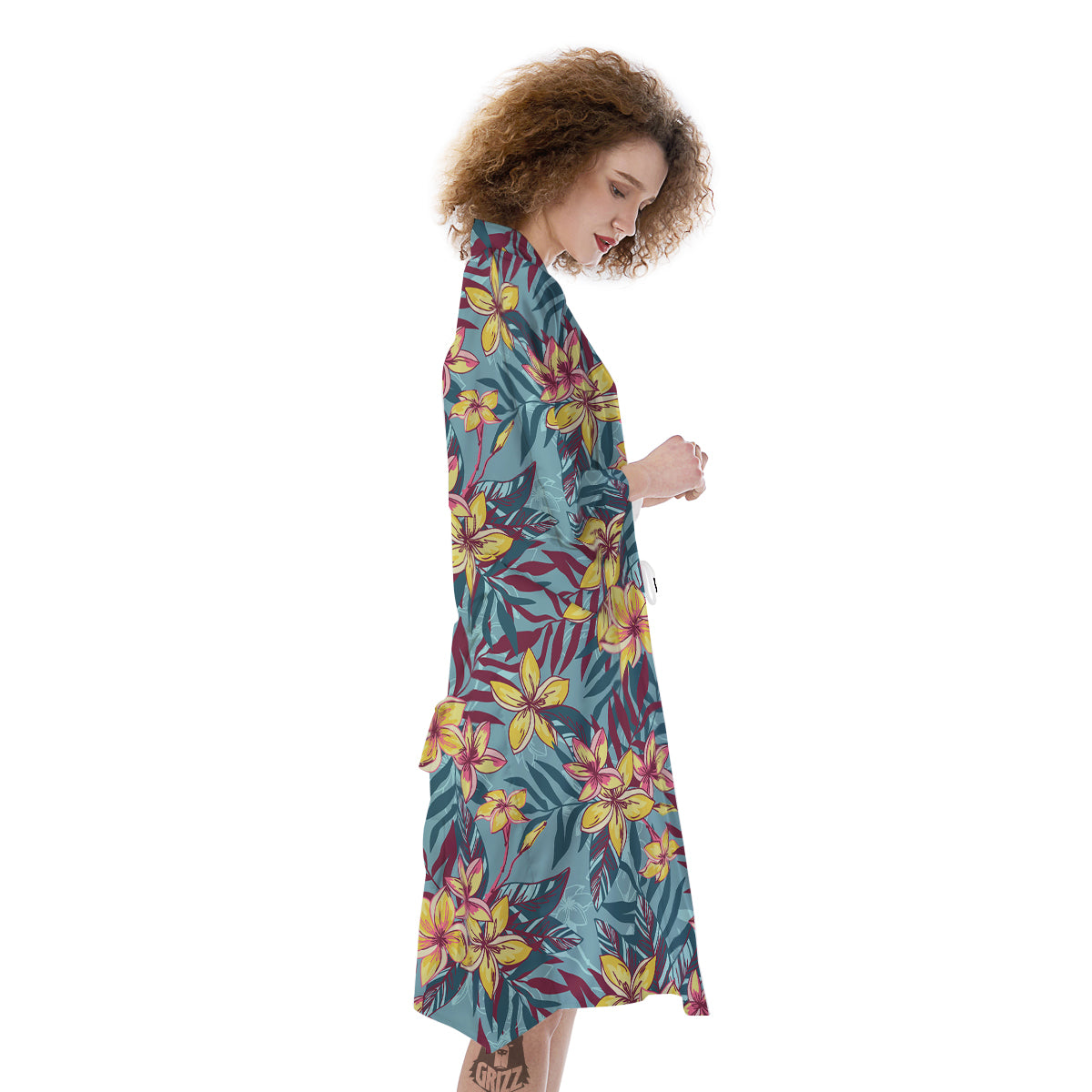 Plumeria Frangipani Tropical Print Pattern Kimono-grizzshop
