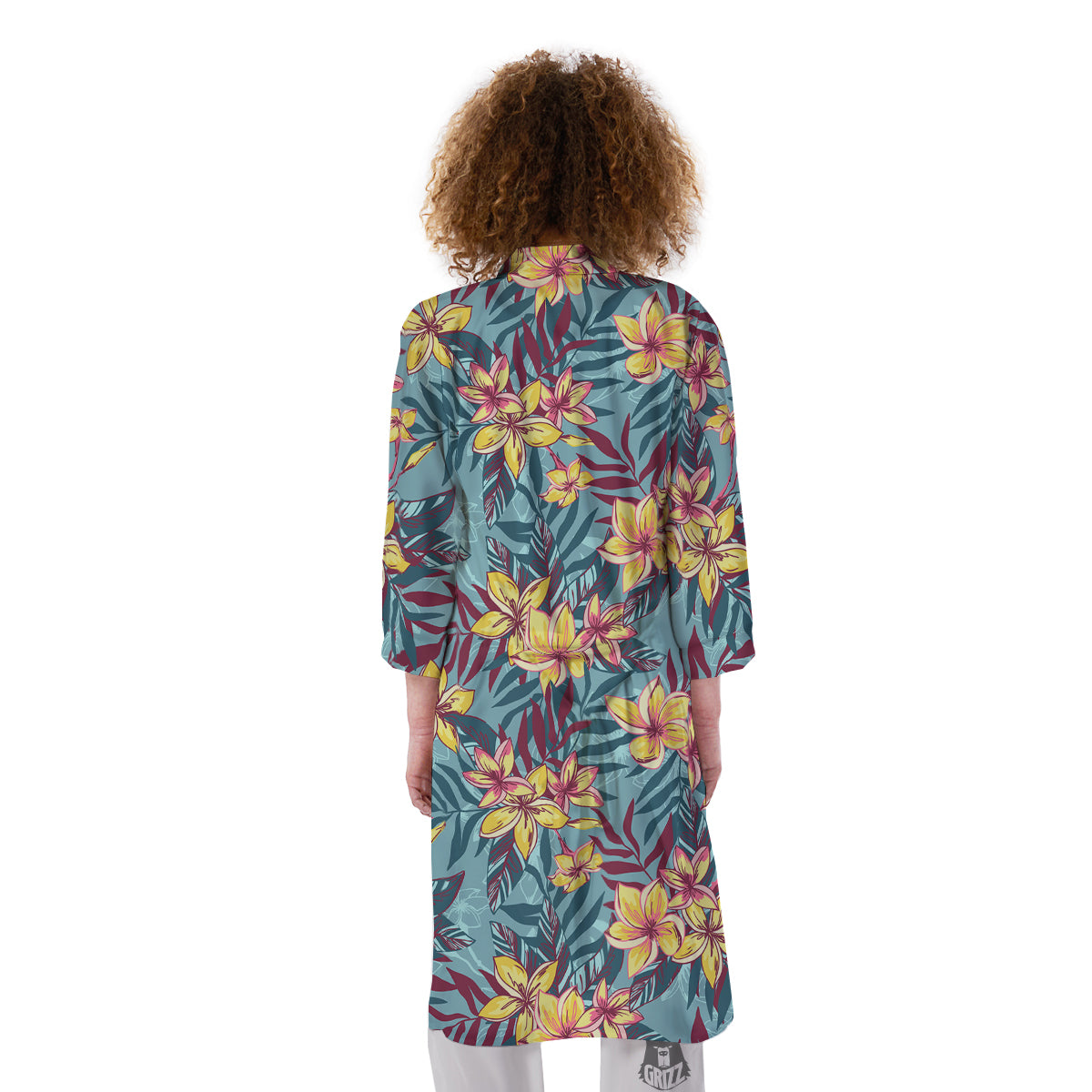 Plumeria Frangipani Tropical Print Pattern Kimono-grizzshop