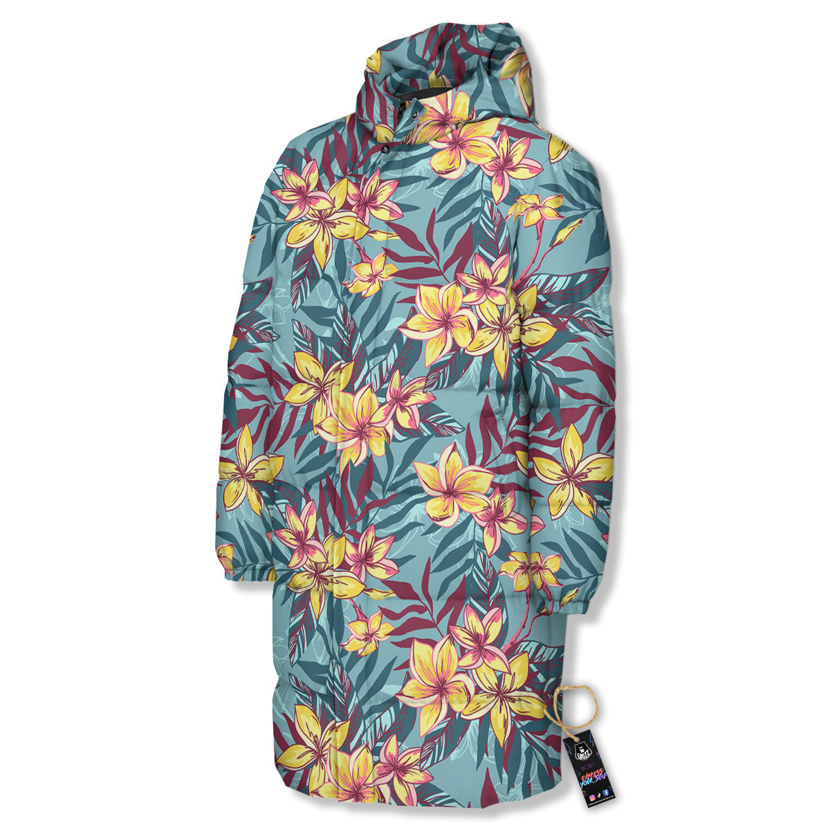 Plumeria Frangipani Tropical Print Pattern Long Down Jacket-grizzshop