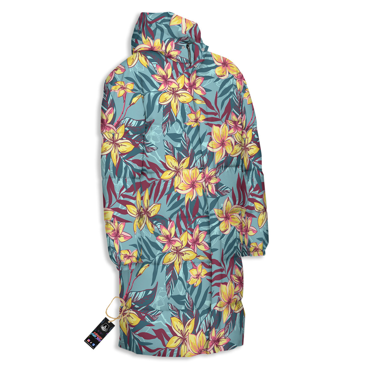 Plumeria Frangipani Tropical Print Pattern Long Down Jacket-grizzshop