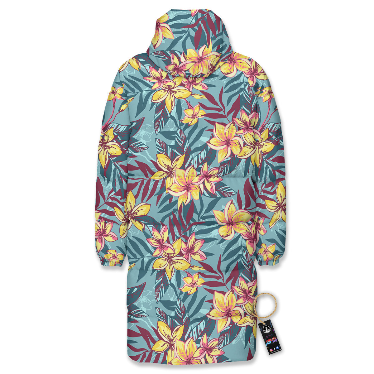Plumeria Frangipani Tropical Print Pattern Long Down Jacket-grizzshop
