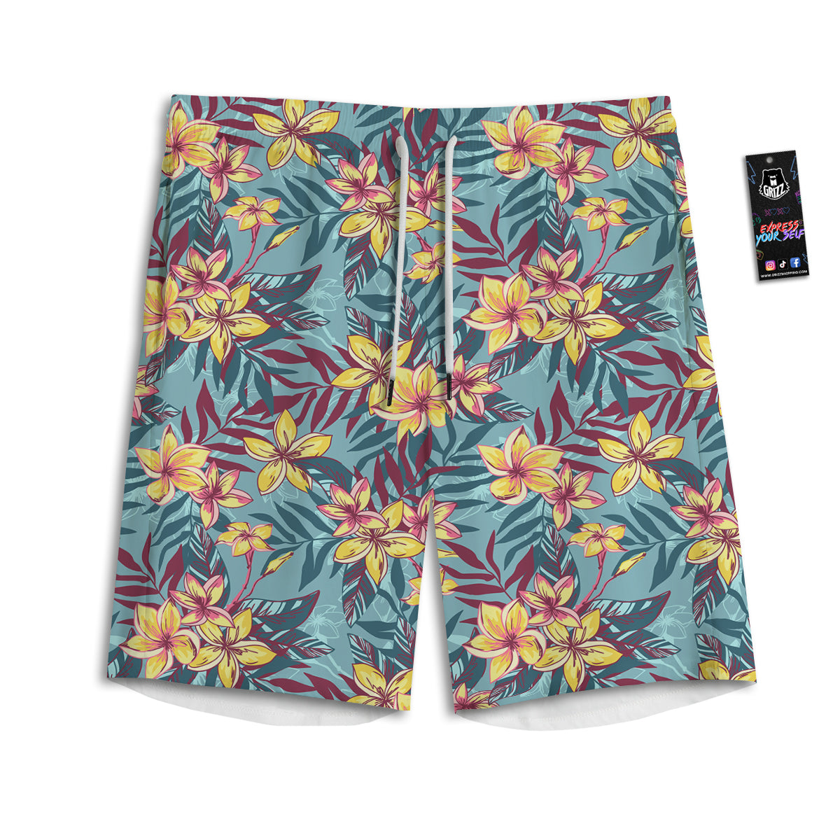 Plumeria Frangipani Tropical Print Pattern Men's Athletic Shorts-grizzshop