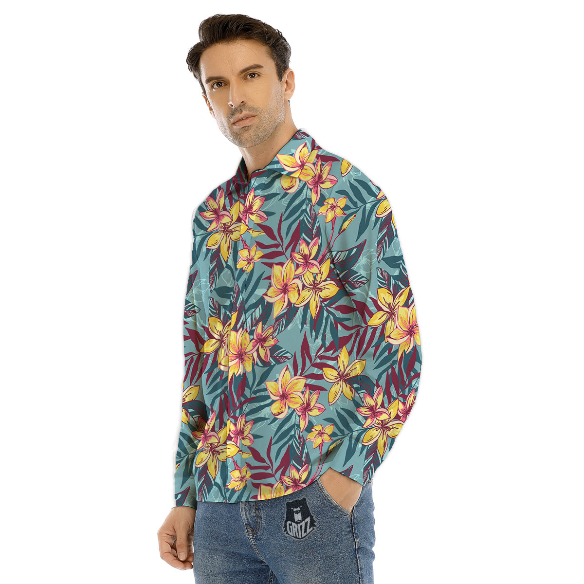 Plumeria Frangipani Tropical Print Pattern Men's Dress Shirts-grizzshop