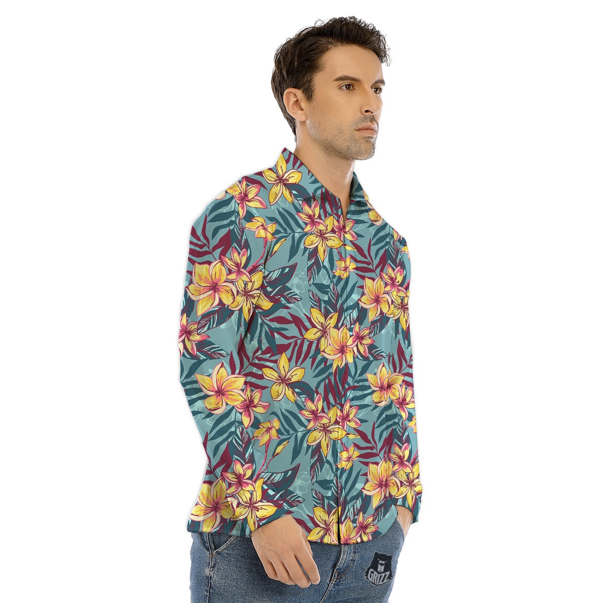 Plumeria Frangipani Tropical Print Pattern Men's Dress Shirts-grizzshop