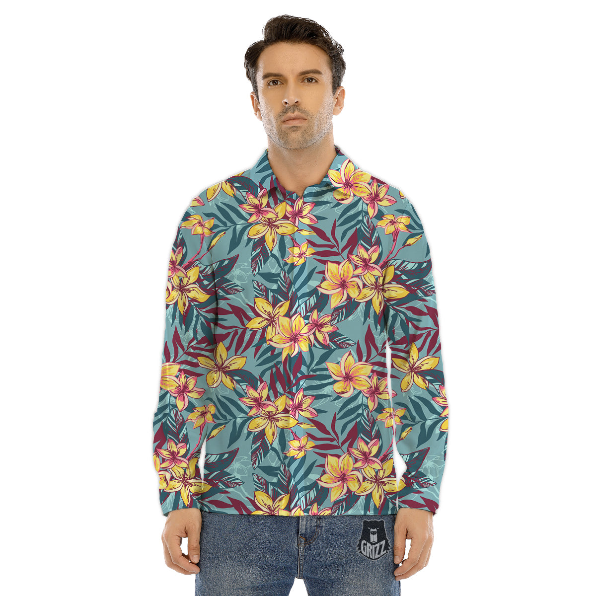 Plumeria Frangipani Tropical Print Pattern Men's Dress Shirts-grizzshop