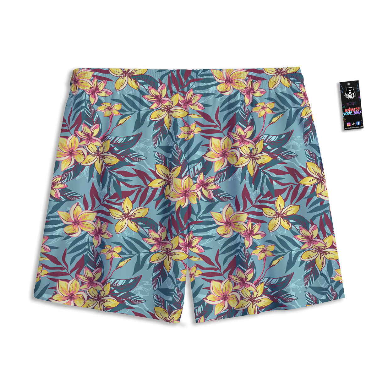 Plumeria Frangipani Tropical Print Pattern Mesh Shorts-grizzshop