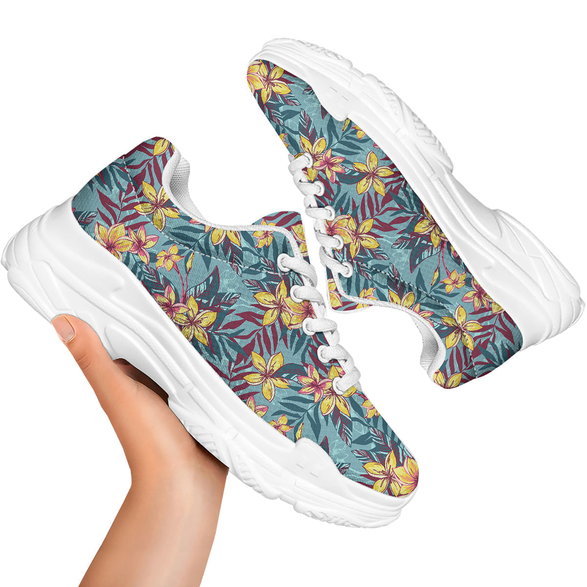 Plumeria Frangipani Tropical Print Pattern White Chunky Shoes-grizzshop