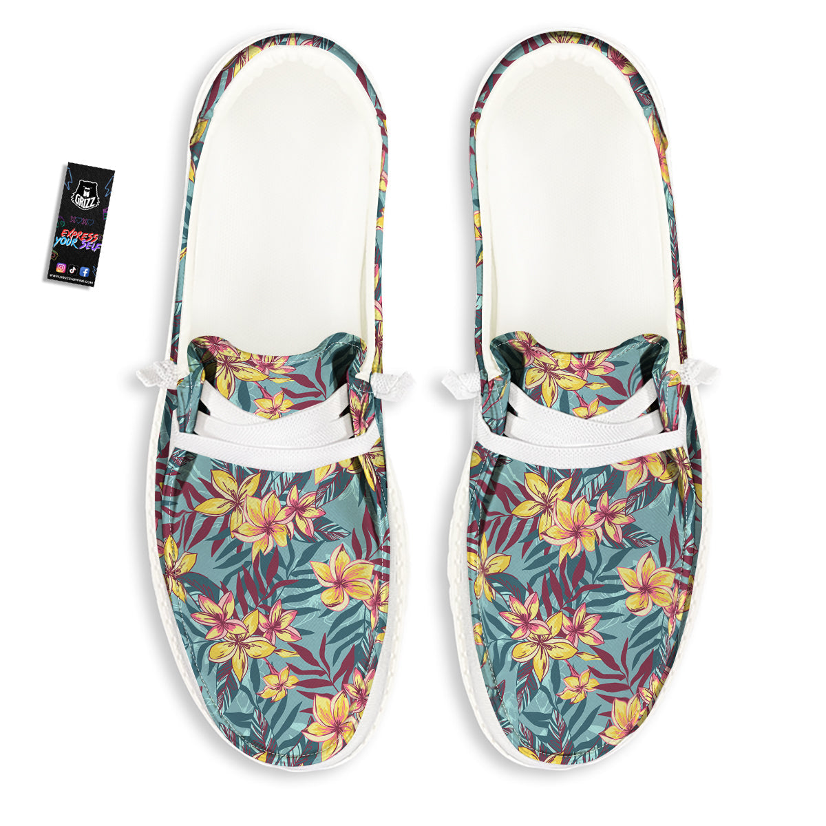 Plumeria Frangipani Tropical Print Pattern White Loafers-grizzshop