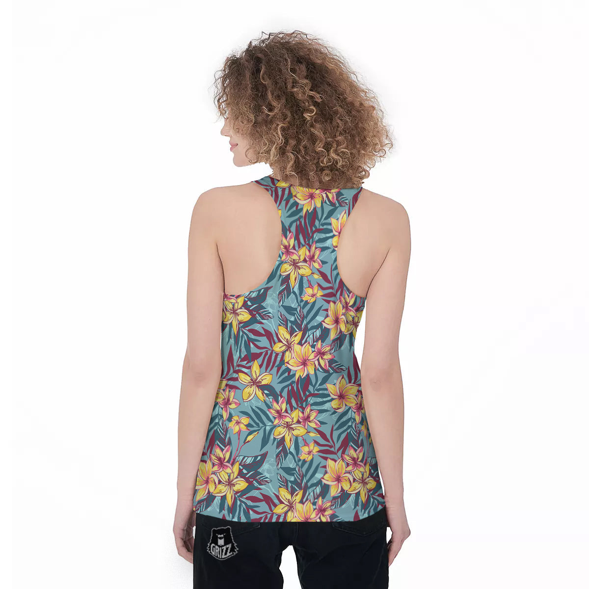 Plumeria Frangipani Tropical Print Pattern Women's Racerback Tank Top-grizzshop